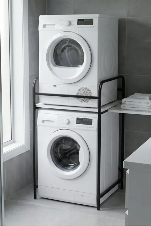 Waschmaschinen- und Trocknerschrank Metallbeine - Schwarz