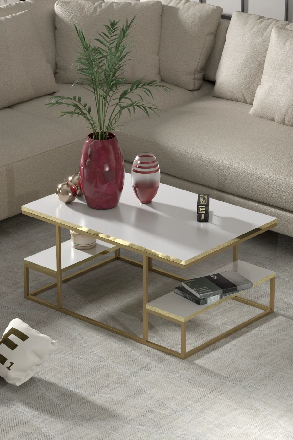 Coffee Table with Shelves - Yellow