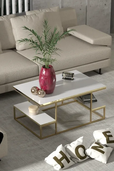 Coffee Table with Shelves - Yellow