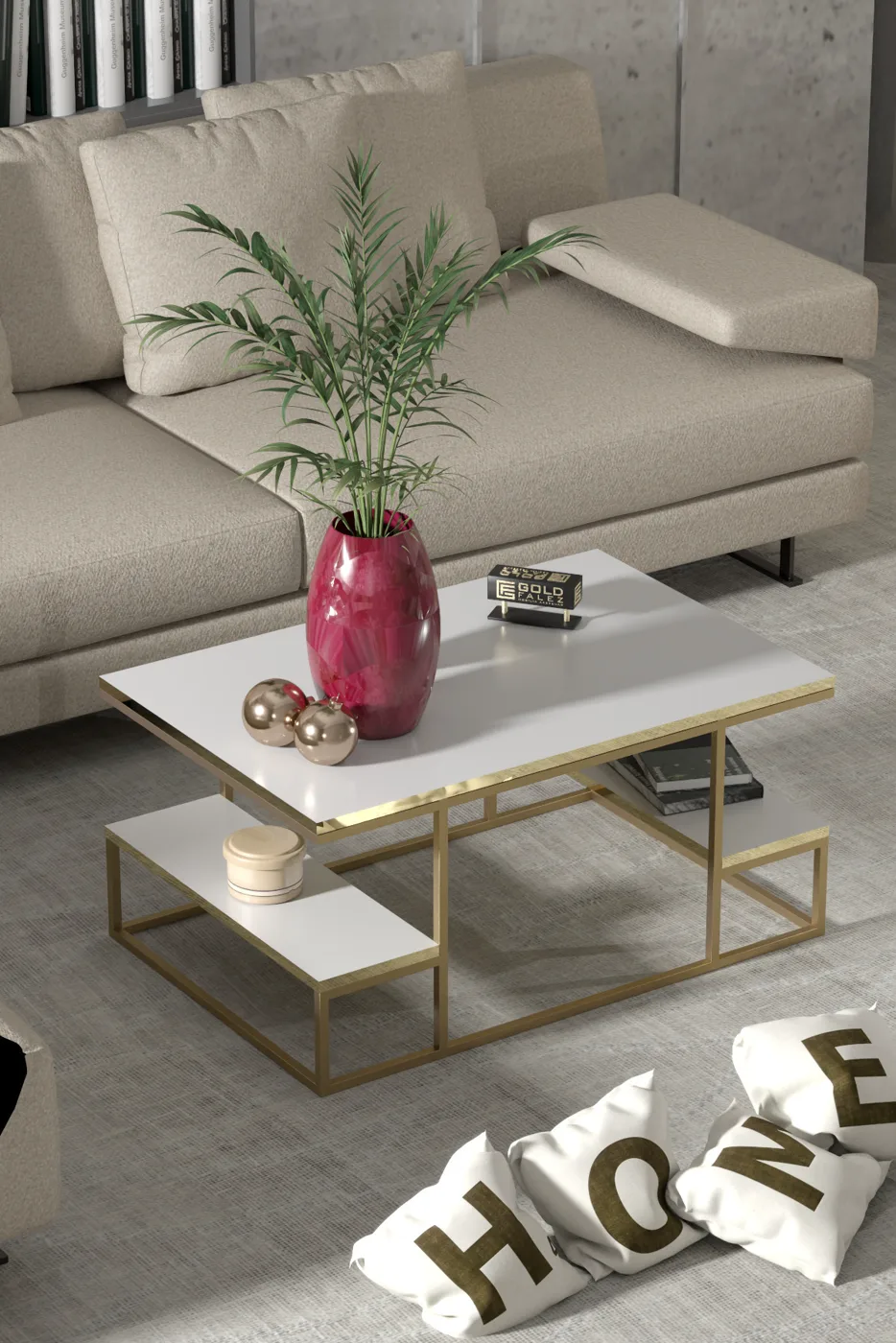 Coffee Table with Shelves - Yellow