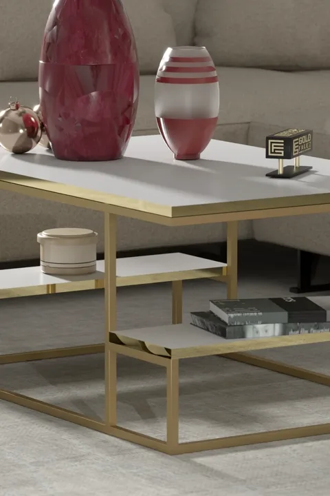 Coffee Table with Shelves - Yellow