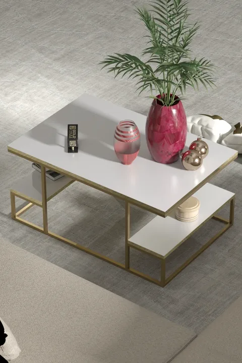 Coffee Table with Shelves - Yellow