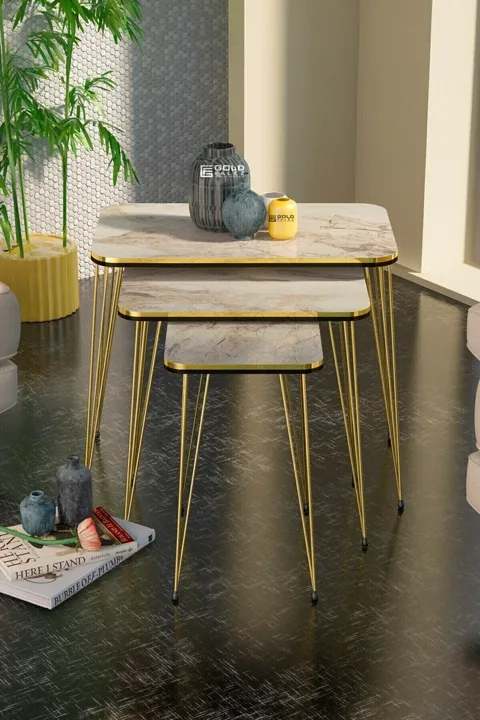 Rectangular Nesting Table Set Gold Wire Legs - Efes