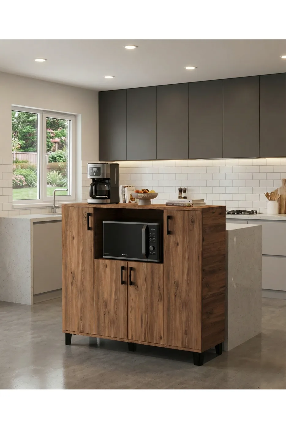 Horizontal Oven-Style Kitchen Cabinet - Brown