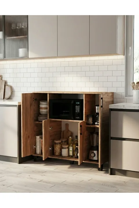 Horizontal Oven-Style Kitchen Cabinet - Brown