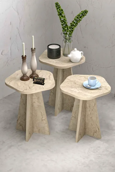 Cicek Geometric Nesting Table Set - Beige