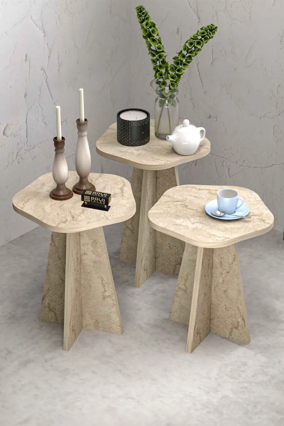 Cicek Geometric Nesting Table Set - Beige