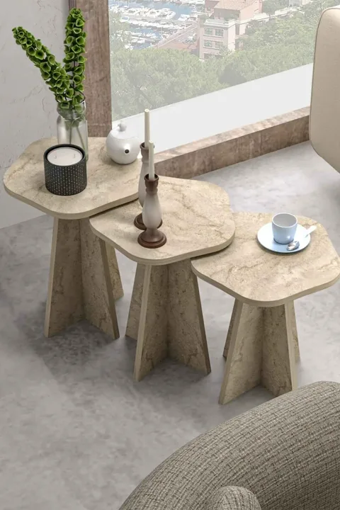 Cicek Geometric Nesting Table Set - Beige