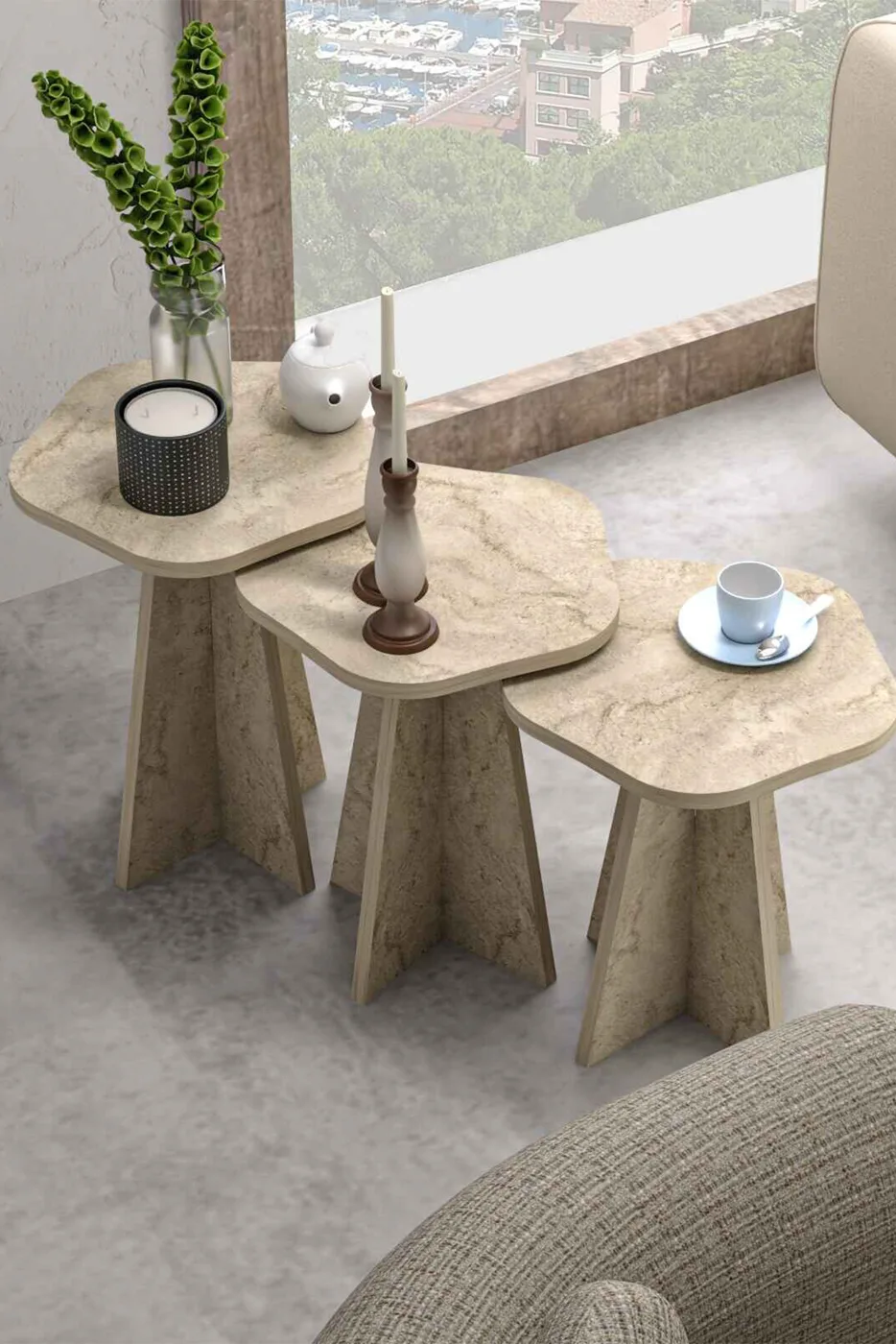 Cicek Geometric Nesting Table Set - Beige