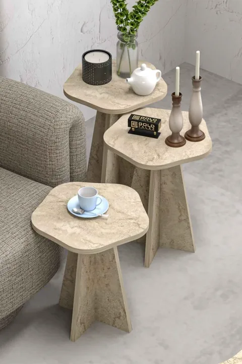 Cicek Geometric Nesting Table Set - Beige