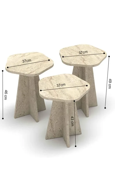 Cicek Geometric Nesting Table Set - Beige