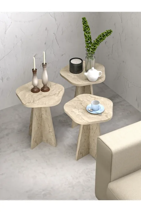 Cicek Geometric Nesting Table Set - Beige