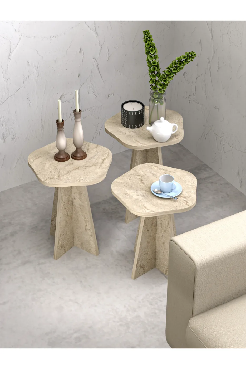 Cicek Geometric Nesting Table Set - Beige