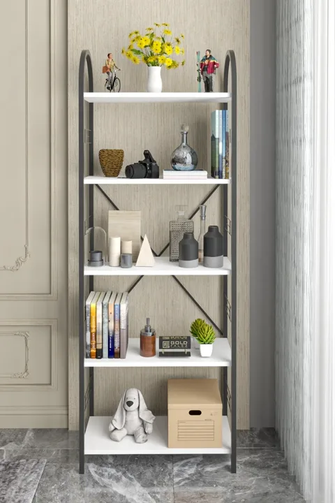 Bohemian 5-Shelf Metal Bookcase - White