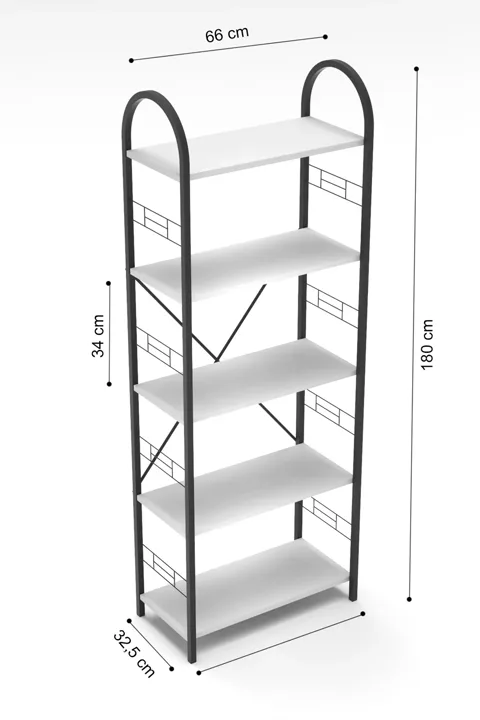 Bohemian 5-Shelf Metal Bookcase - White