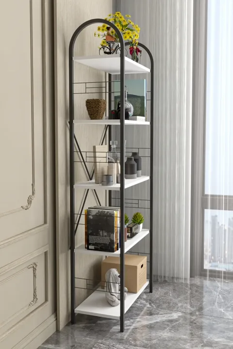 Bohemian 5-Shelf Metal Bookcase - White