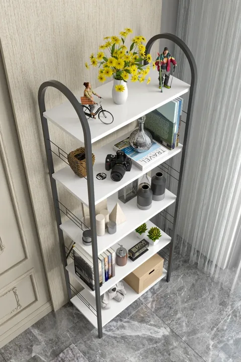 Bohemian 5-Shelf Metal Bookcase - White