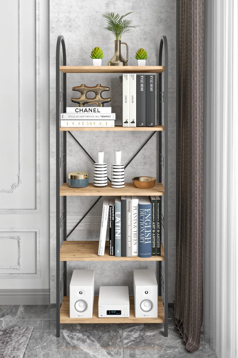 Bohemian 5-Shelf Metal Bookcase - Brown