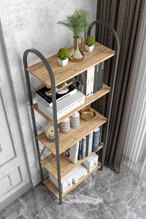 Bohemian 5-Shelf Metal Bookcase - Brown