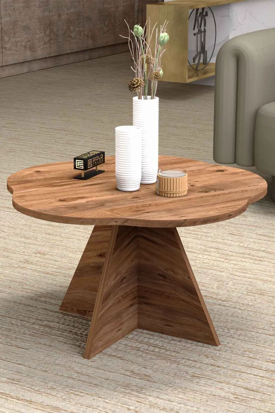 Cicek Geometric Coffee Table - Brown