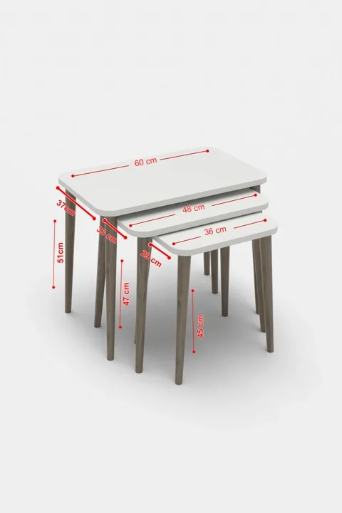 3-Piece Rectangular Nesting Table Set Turned Wooden Legs - Multicolour