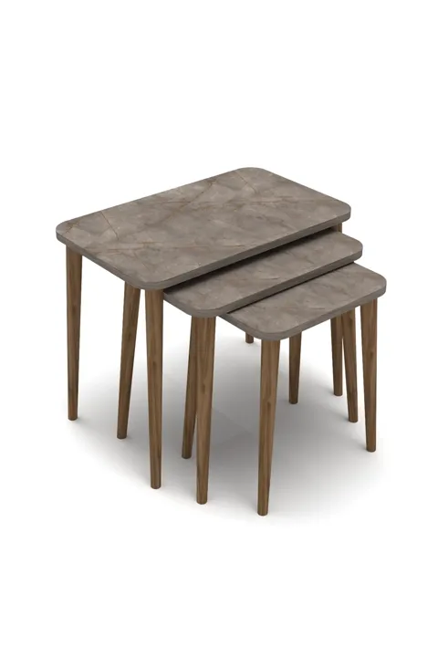 3-Piece Rectangular Nesting Table Set Turned Wooden Legs - Multicolour