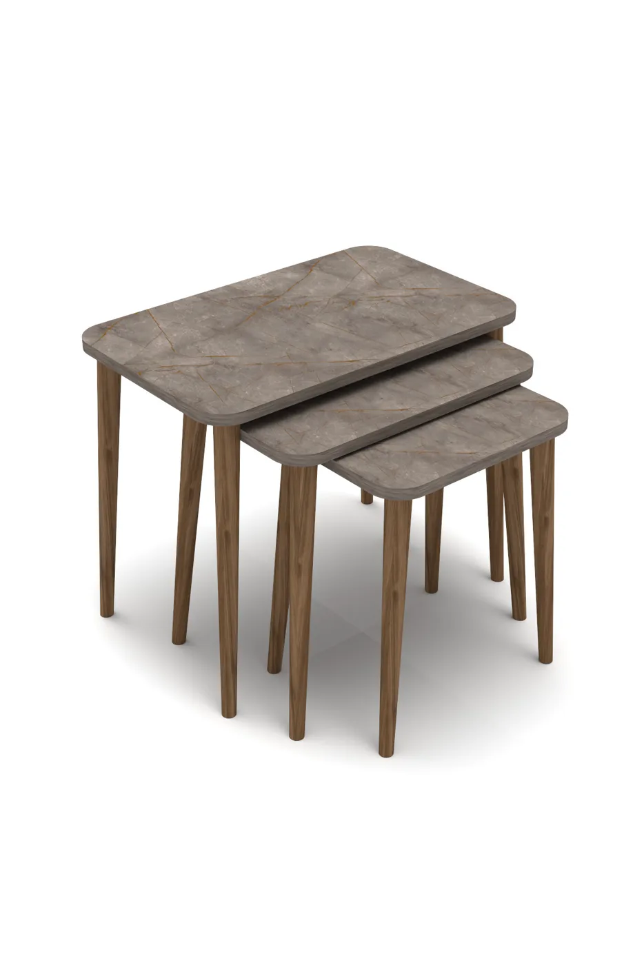 3-Piece Rectangular Nesting Table Set Turned Wooden Legs - Multicolour