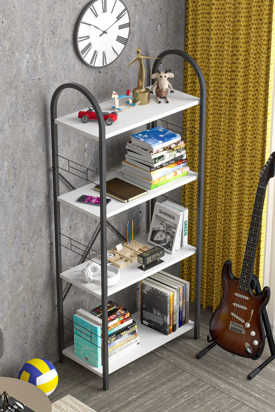 Bohemian 4-Shelf Metal Bookcase - White