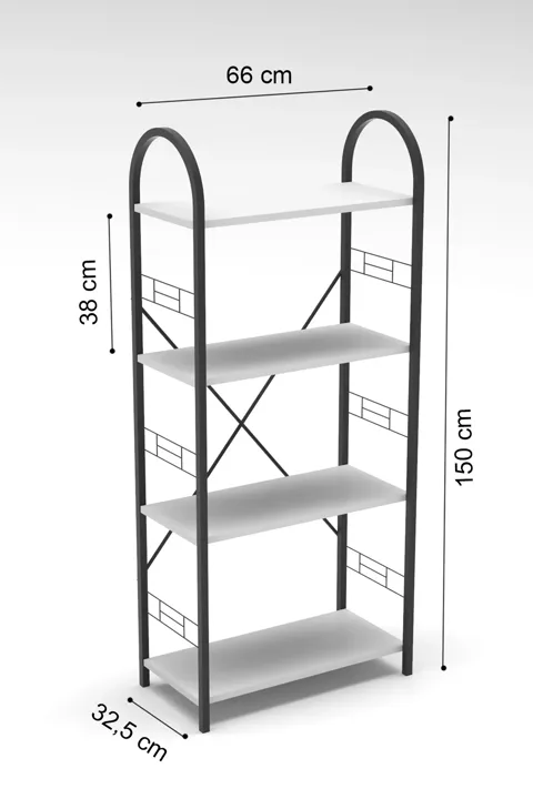Bohemian 4-Shelf Metal Bookcase - White