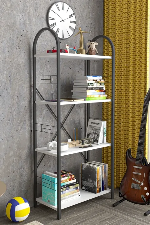 Bohemian 4-Shelf Metal Bookcase - White