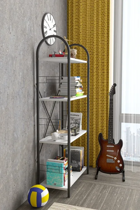 Bohemian 4-Shelf Metal Bookcase - White