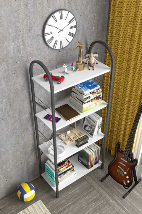 Bohemian 4-Shelf Metal Bookcase - White