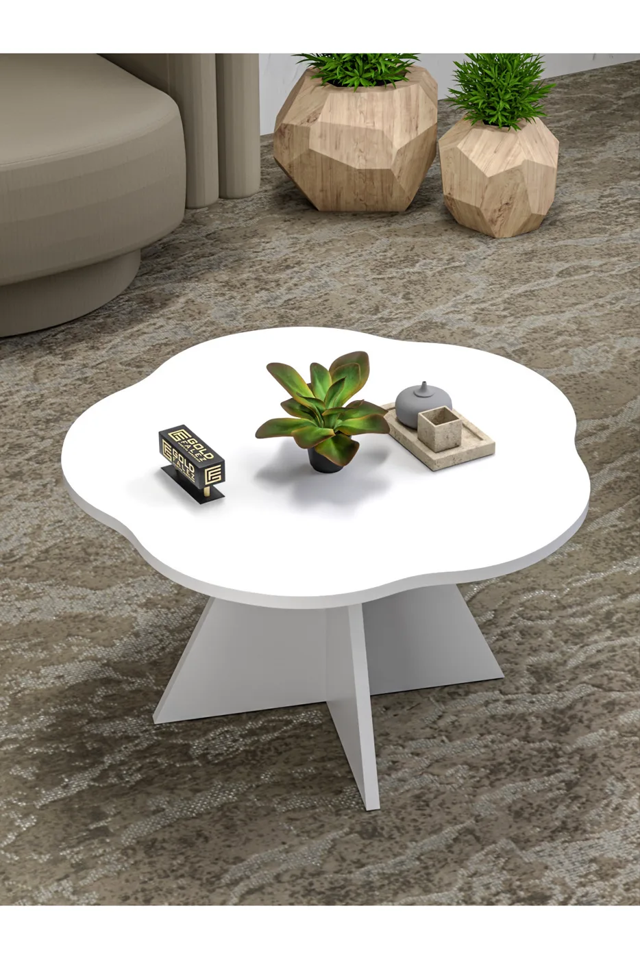 Cicek Geometric Coffee Table - White