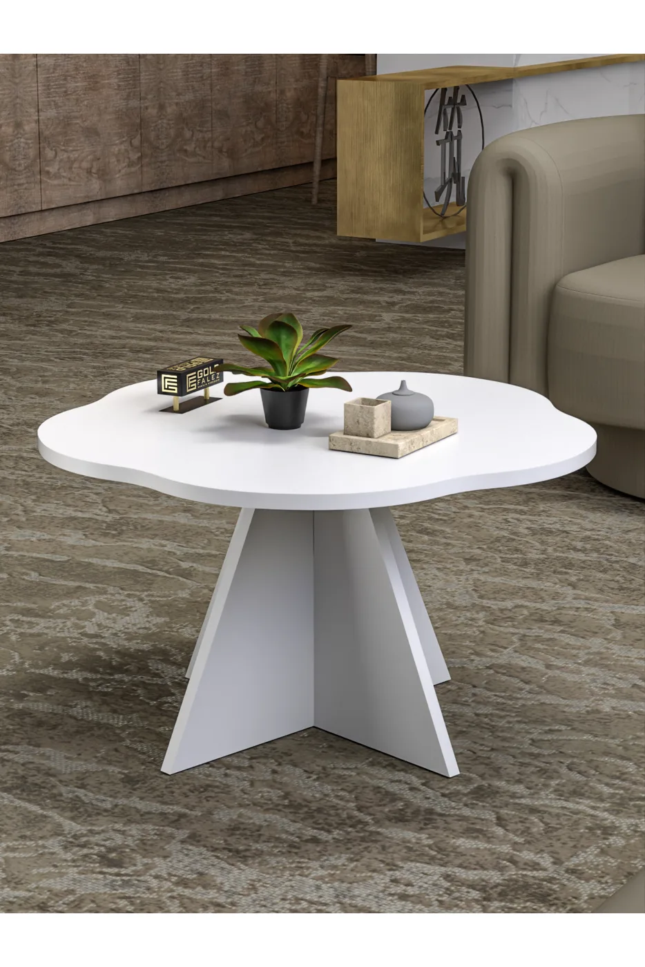 Cicek Geometric Coffee Table - White