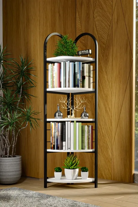 Bohemian Corner Bookcase & Planter Stand - White