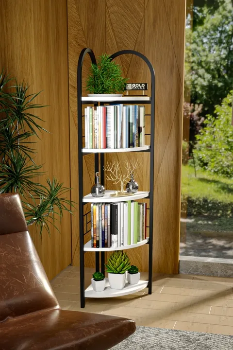 Bohemian Corner Bookcase & Planter Stand - White