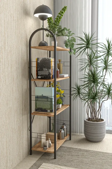 Bohemian 4-Shelf Metal Bookcase - Brown