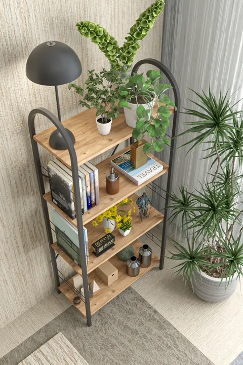 Bohemian 4-Shelf Metal Bookcase - Brown