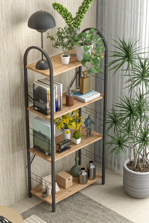 Bohemian 4-Shelf Metal Bookcase - Brown