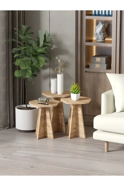 Cicek Geometric Nesting Table Set - Brown