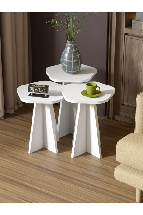 Cicek Geometric Nesting Table Set - White