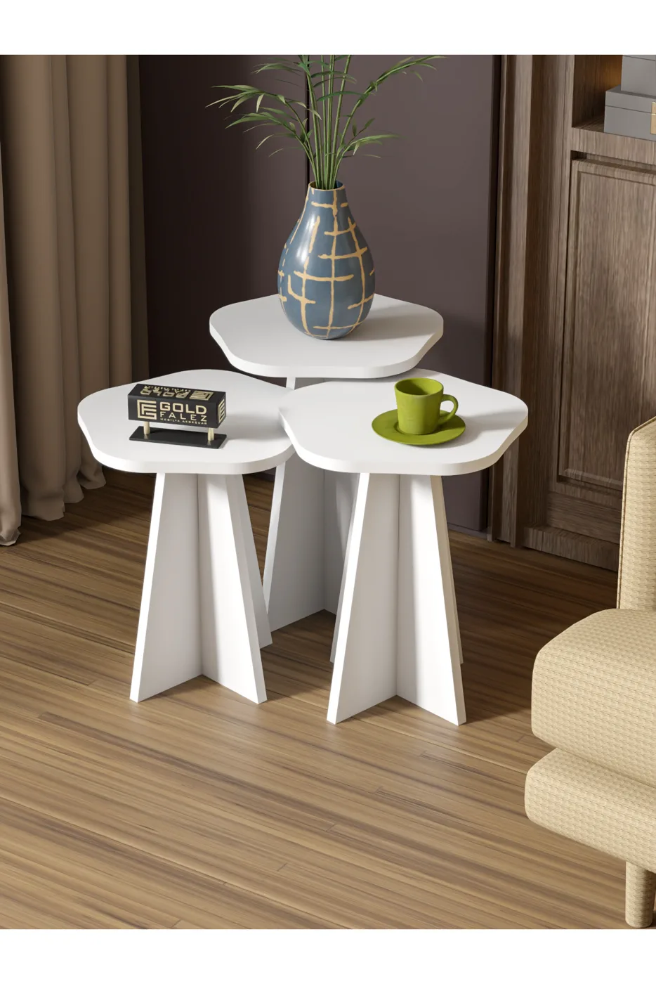 Cicek Geometric Nesting Table Set - White