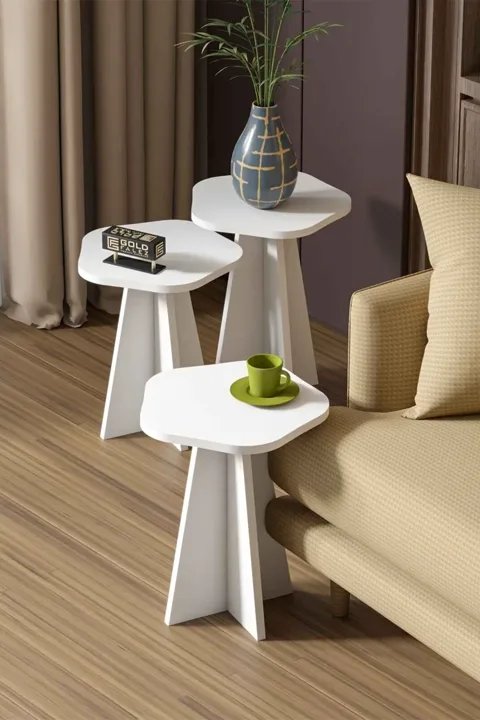 Cicek Geometric Nesting Table Set - White