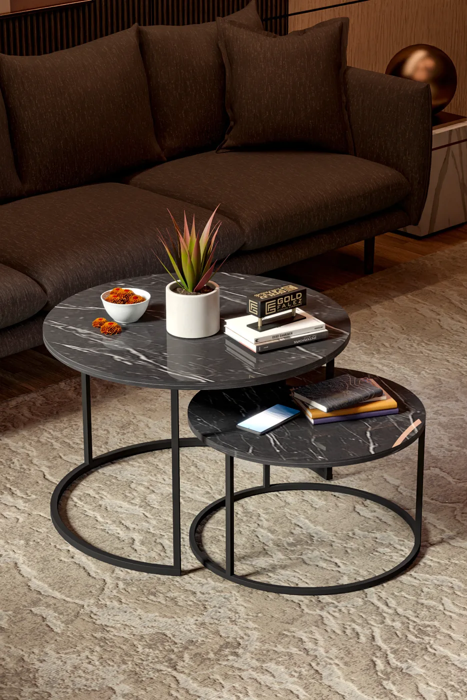 Bade 2-Piece Round Coffee Table - Black