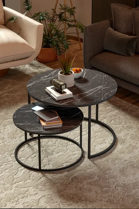 Bade 2-Piece Round Coffee Table - Black