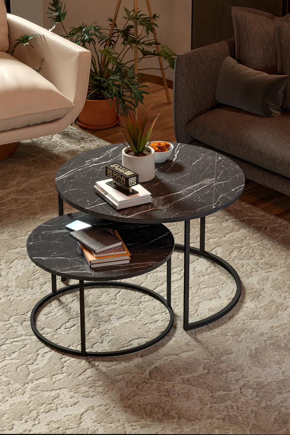 Bade 2-Piece Round Coffee Table - Black