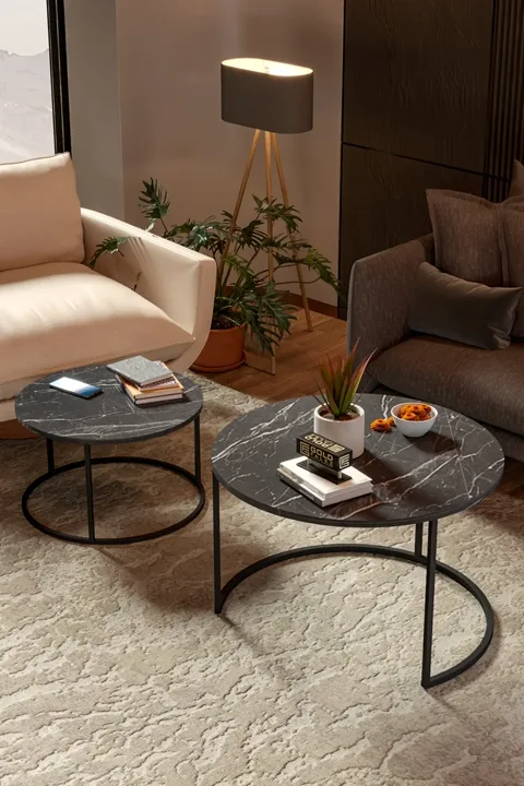 Bade 2-Piece Round Coffee Table - Black