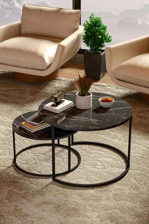 Bade 2-Piece Round Coffee Table - Black