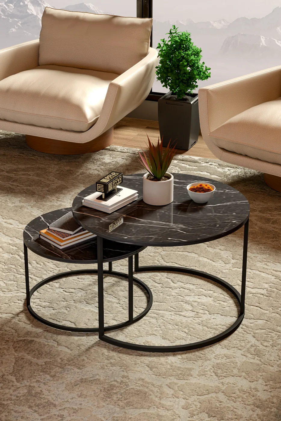 Bade 2-Piece Round Coffee Table - Black