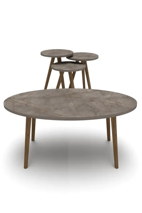 Turned Wooden Leg Oval Coffee & Nesting Table Set - Metallic